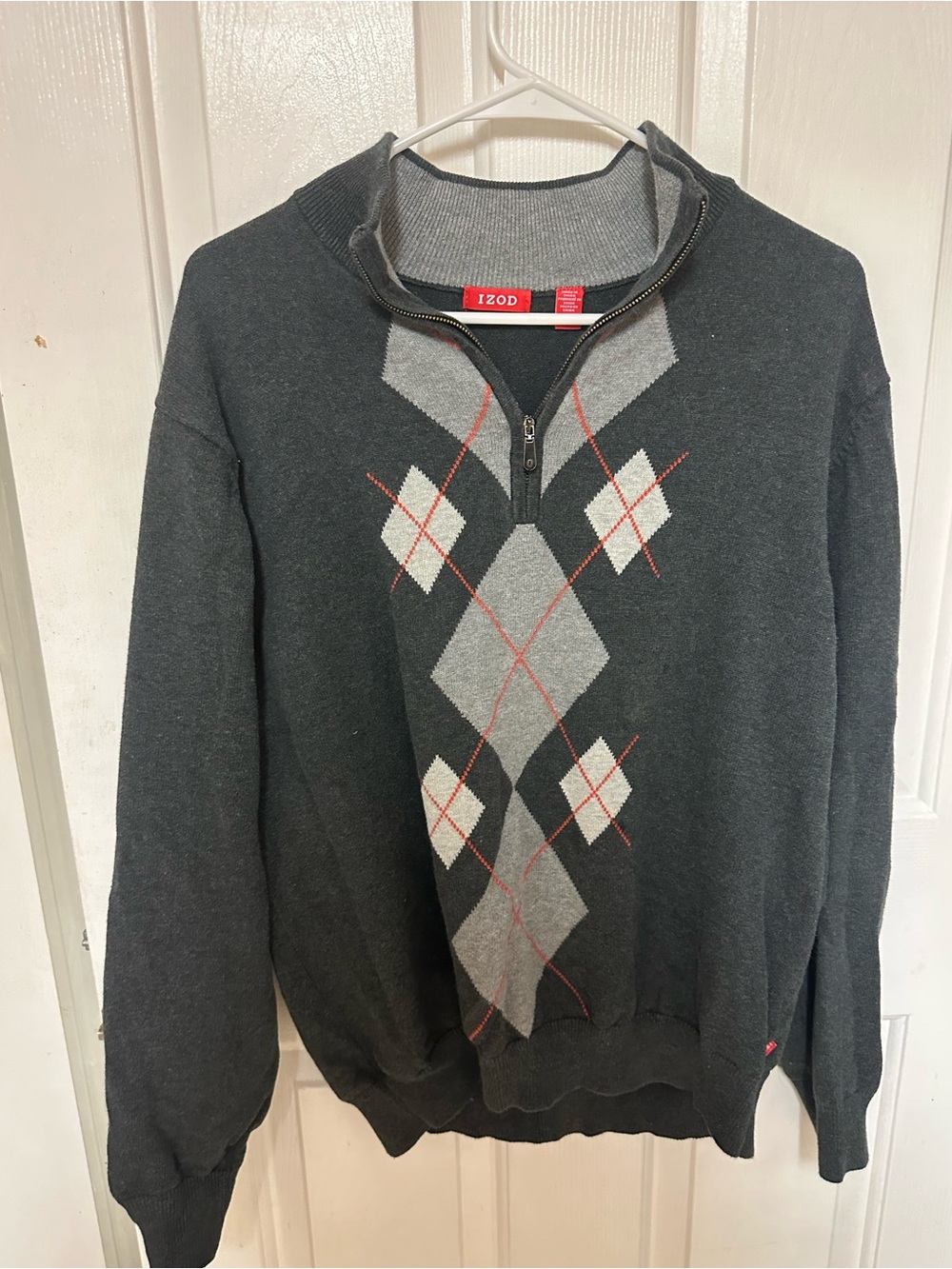 IZOD Men’s Carlyle Grey 1/4 Zip Long Sleeve Sweater - Large